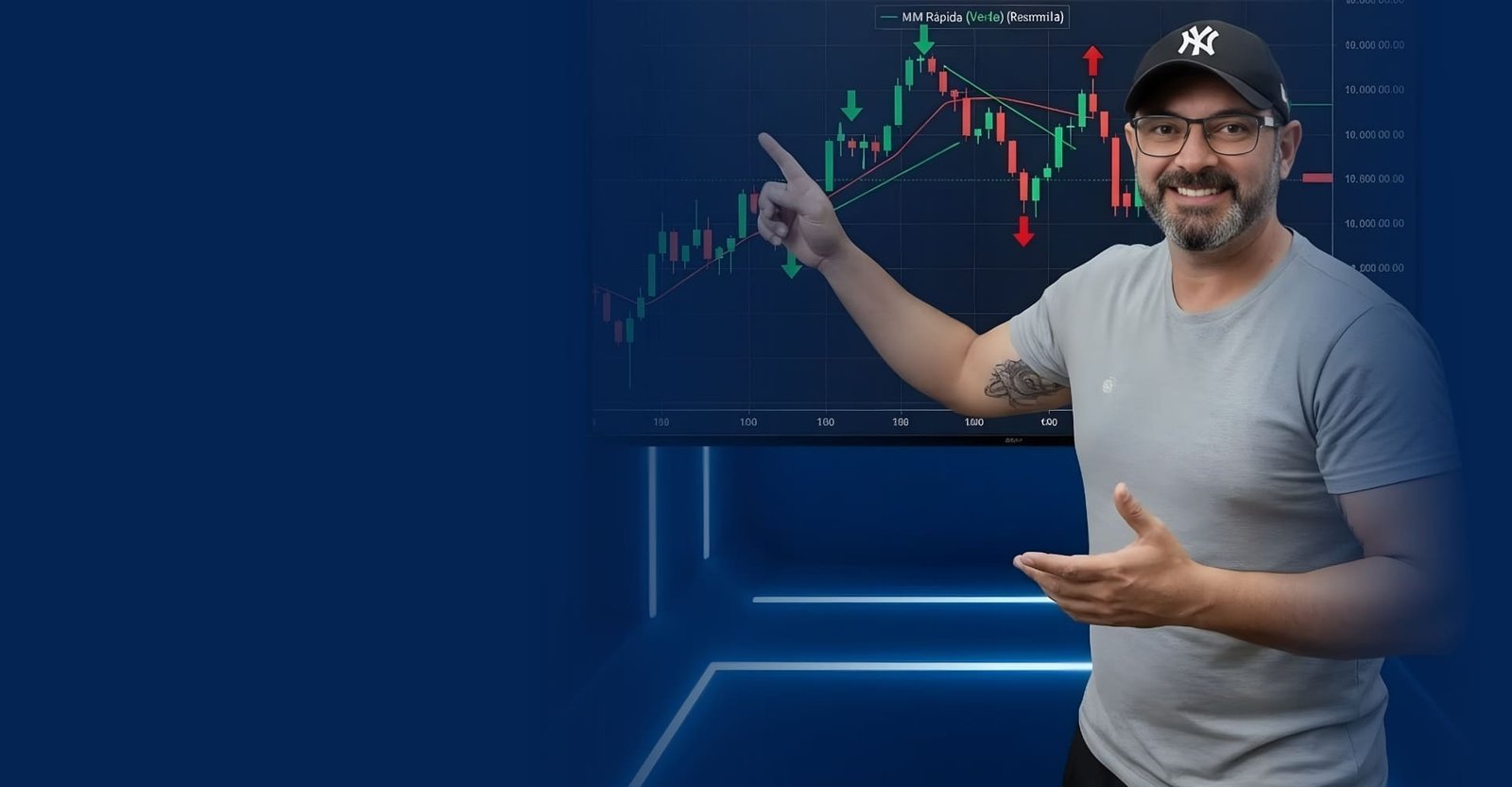 Patrick Istorti apresentando gráficos do mercado financeiro